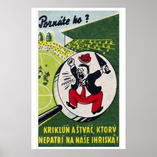 Poster Cartoon Man Shouting Czechoslovakia Mid-Century (Frente)