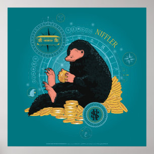 Poster Cartoon NIFFLER™ com moedas Douradas