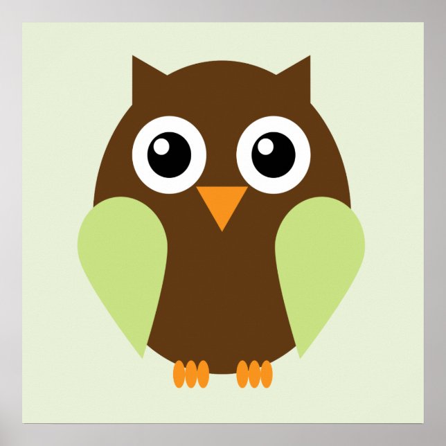 Poster Cartoon Owl Children's Wall Art {Green} (Frente)