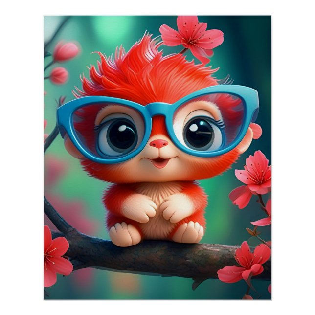 Póster Cartoon Panda Rosa No Ramo (Frente)