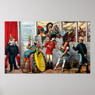 Poster Cartoon Político Italiano De Artistas De Circo