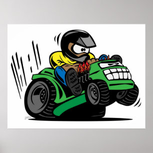 Poster Cartoon Riding Lawnmower Trator
