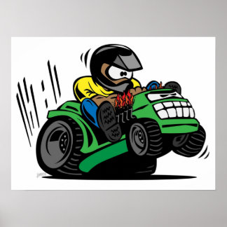 Poster Cartoon Riding Lawnmower Trator