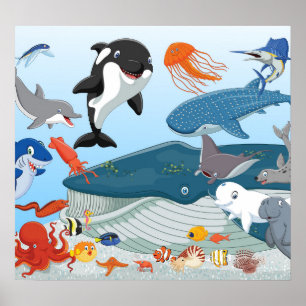 Poster Cartoon sea animals