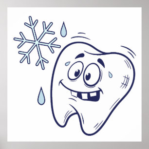 Poster Cartoon Sensível aos Dentes - Dor nos Dentes Frio