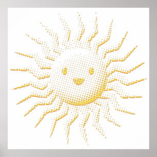 Poster Cartoon Smiling Sun Face