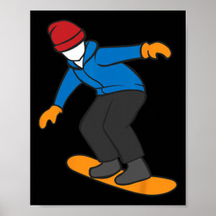 Poster Cartoon Snowboarder Ilustração Divertida Esporte d