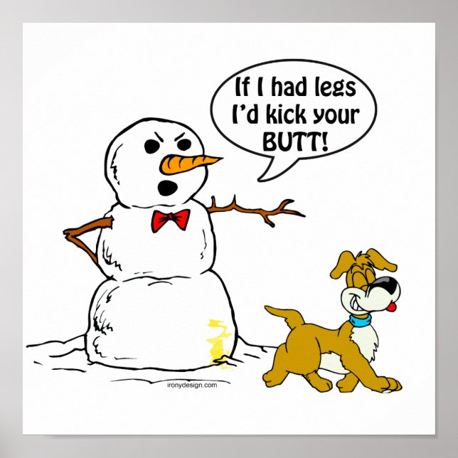 Poster Cartoon Snowman e Dog Funny (Frente)
