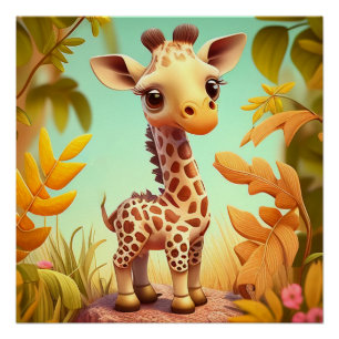 Póster Cartoon Tropical Cachorinha Girafa