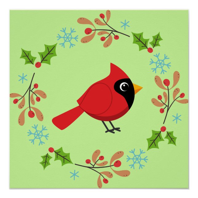 Póster Cartoon Vermelho Bonito com Flores (Frente)