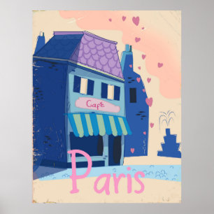 Poster Cartoon vintage da rua Paris