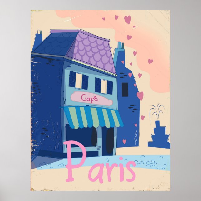 Poster Cartoon vintage da rua Paris (Frente)