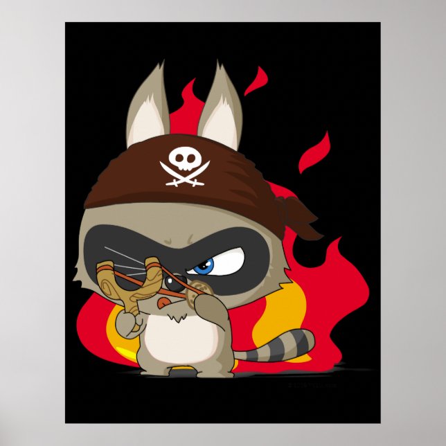 Póster Cartum de cartografia engraçada de raccoon pirata  (Frente)