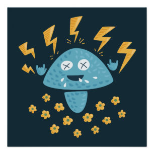 Póster Cartum Engraçado Cogumelo de Metal