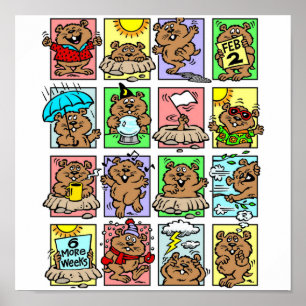 Póster Cartuns Engraçados do Dia do Groundhog