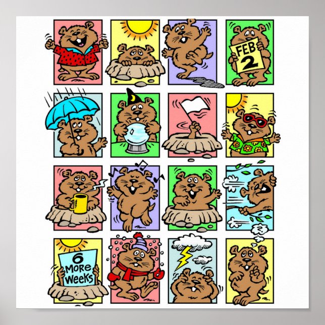 Póster Cartuns Engraçados do Dia do Groundhog (Frente)