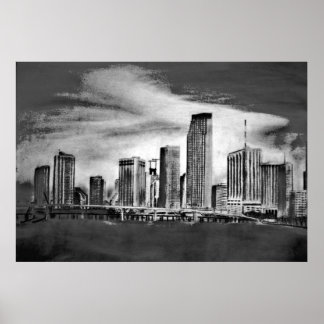 Poster Carvão de Miami Skyline