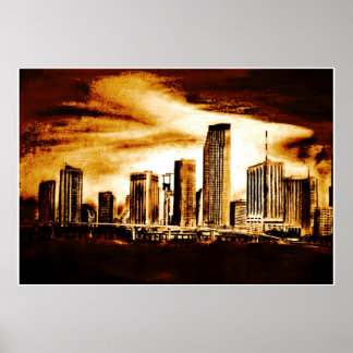 Poster Carvão de Miami Skyline