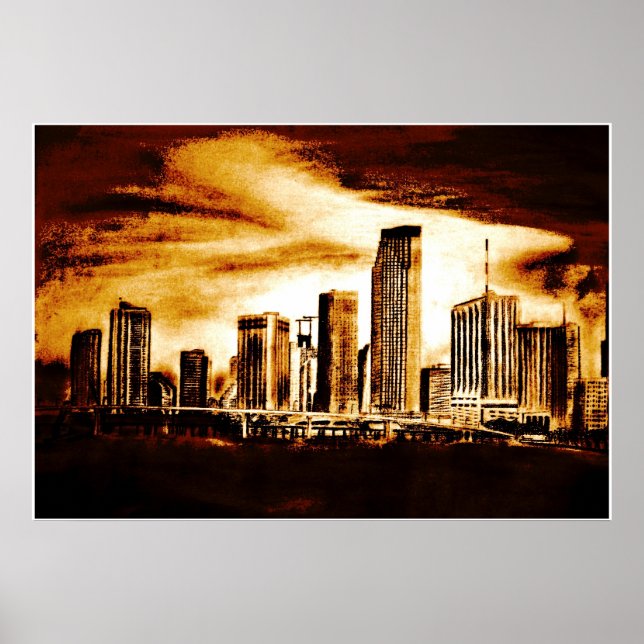 Poster Carvão de Miami Skyline (Frente)