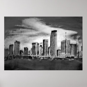 Poster Carvão vegetal da skyline de Miami