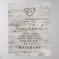 Carved Swethearts Rustic Birch Guestbook