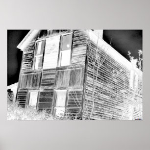 Póster Casa abandonada de duas histórias - negativo