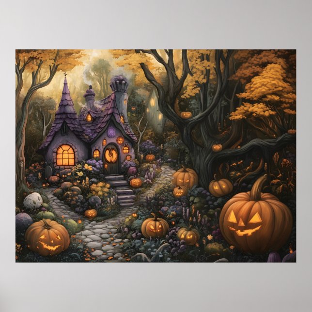 Poster Casa Adorável e Pumpkin do Halloween (Frente)