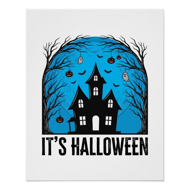 Póster Casa Assombrada de Halloween Lua Xilogravura Vinta (Frente)