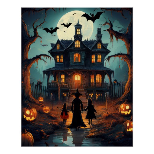 Póster Casa Assombrada de Halloween ou Guloseimas (Frente)