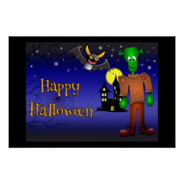 Póster Casa Assombrada e Monstro de Halloween