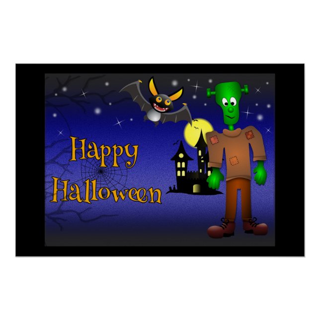Póster Casa Assombrada e Monstro de Halloween (Frente)