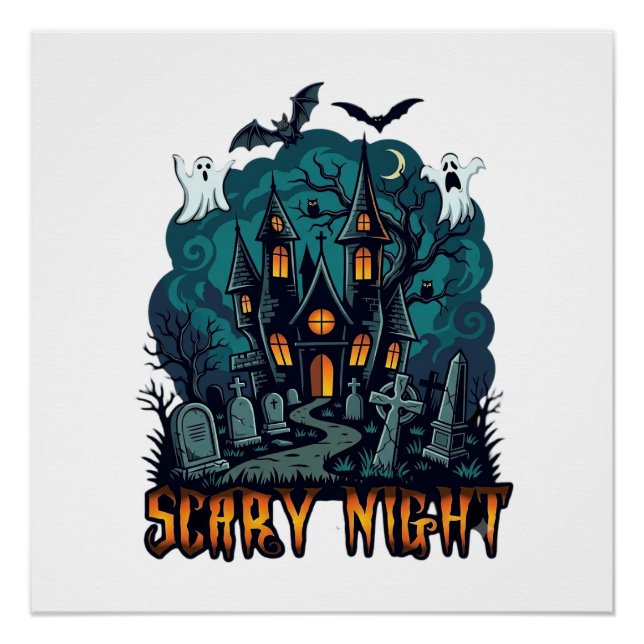 Póster Casa Assombrada Fantasmas Cemitério Noite Assustad (Frente)