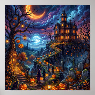 Poster Casa Assombrada Noite de Halloween Caminho da Abób
