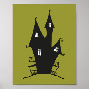 Póster Casa assombrada preta sobre fundo verde