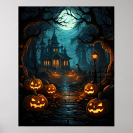 Poster Casa Assombrada Sob O Halloween De Lua