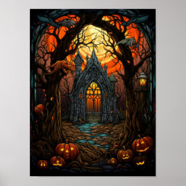 Poster Casa Assombrada Vidro Pintado Halloween Arte Gótic