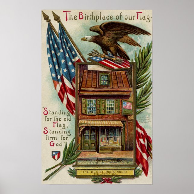 Póster Casa Betsey Ross, Águia e Bandeira (Frente)