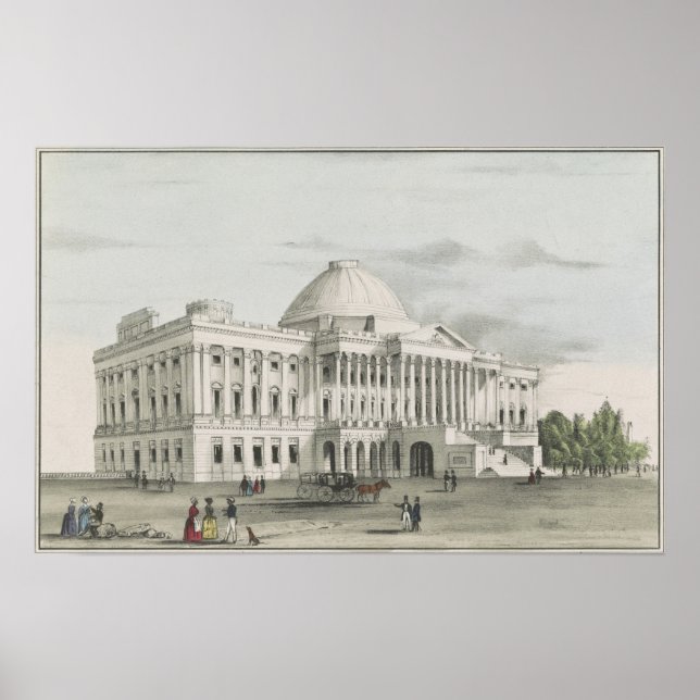 Póster Casa Branca, Capitólio no Washington Lithógrafo (Frente)