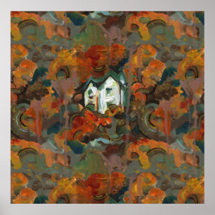 Póster Casa Branca e Árvores de outono