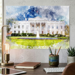 Poster Casa Branca em Washington DC Watercolor