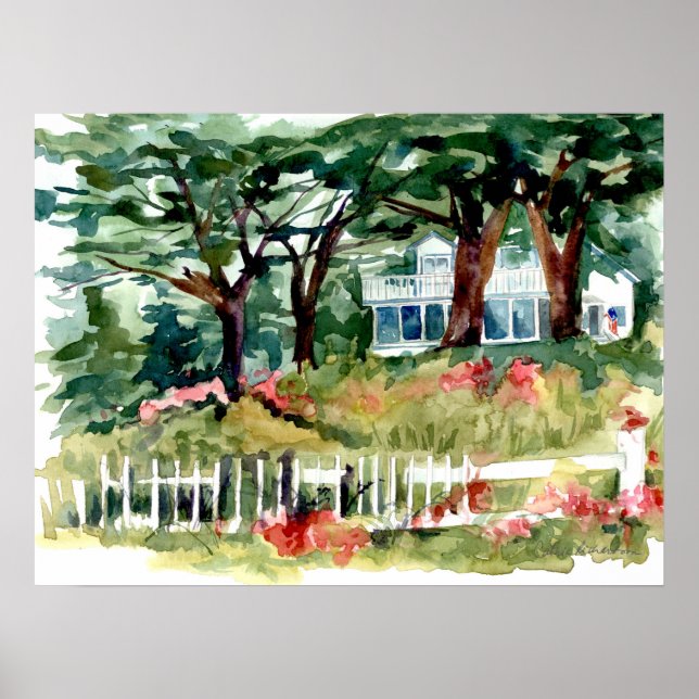 Poster Casa Branca Floresta de Árvores Bandeira Americana (Frente)