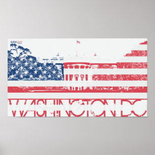 Póster Casa Branca - Washington DC - Bandeira dos Estados