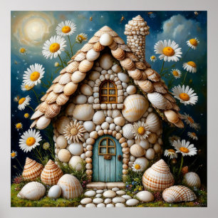 Poster Casa Caprichosa Com Jardim de Flores Vibrantes