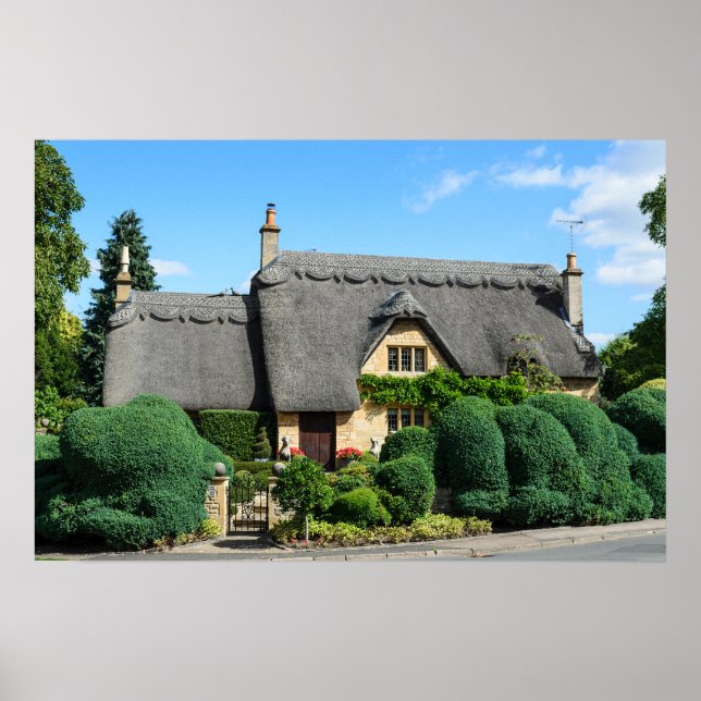 Póster Casa com telhado de colmo em Chipping Campden post (Frente)