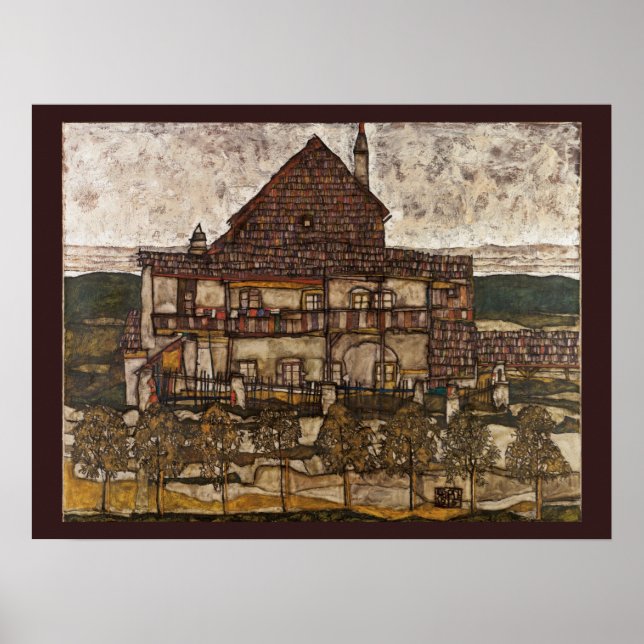 Póster Casa com Telhado de Telhas por Egon Schiele (Frente)