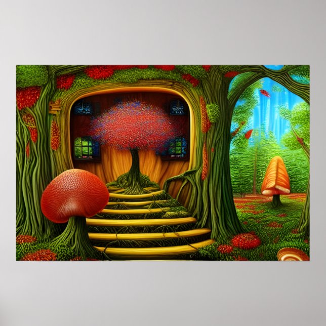 Poster Casa de Árvore Surrealista na Floresta (Frente)