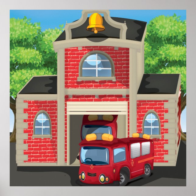 Poster Casa de Bombeiros e Caminhão de Bombeiros (Frente)