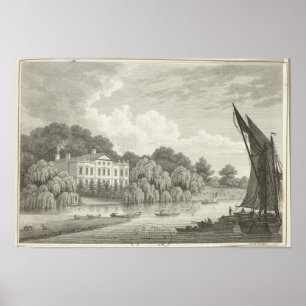 Poster Casa de campo com lago e barcos