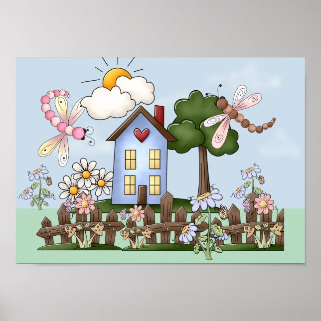 Póster Casa de Campo e Cerca de Estacas de Arte Popular A (Frente)