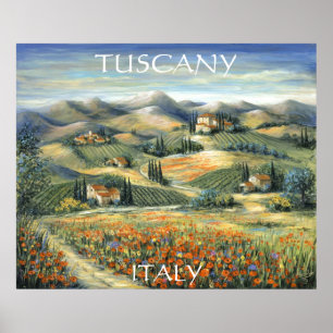 Poster Casa de campo e papoilas de Tuscan
